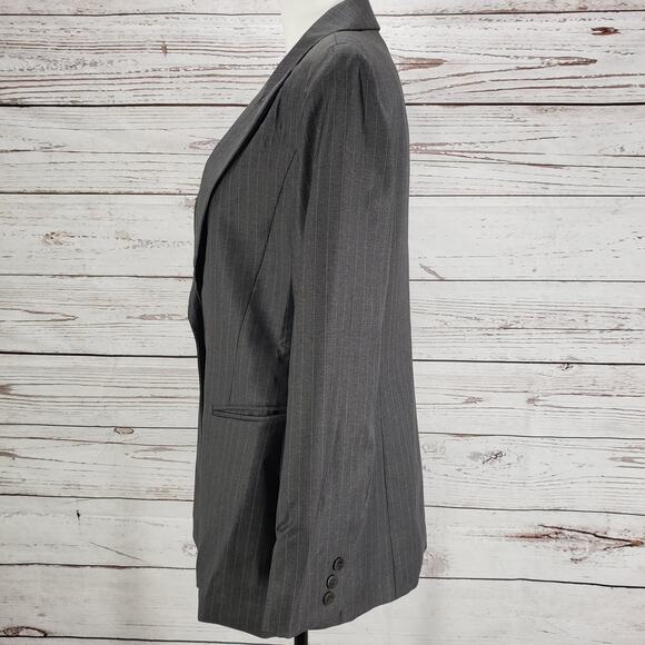 Lafayette 148 New York Gray Pinstriped 100%Wool Blazer Jacket Size 10 - Picture 3 of 15
